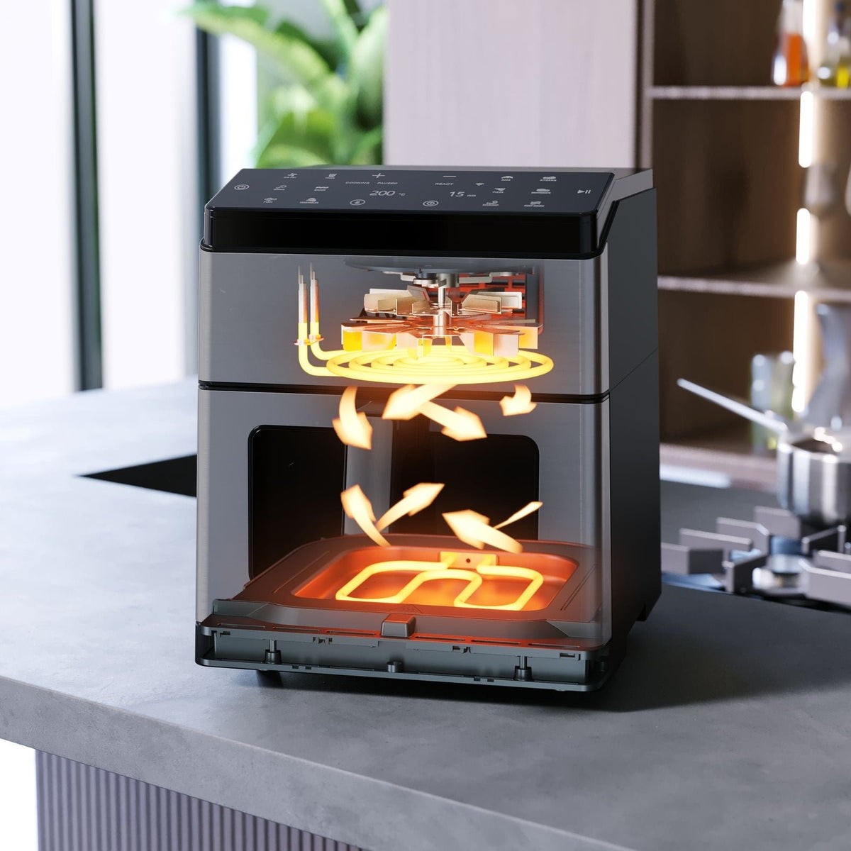 Varme fra oven og fra neden.